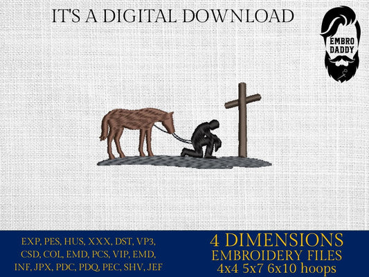Machine Embroidery files, rider, Western, cowboy kneeling cross, Cowboy Life, Country, PES, DST, xxx, hus & more