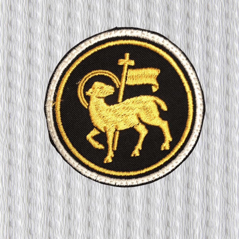 Agnus Dei Patch, Lamb of God Embroidered Patch, Christian Patch, Catholic Symbol Patch, Religious Badge, Gold Black Patch, Faith Patch