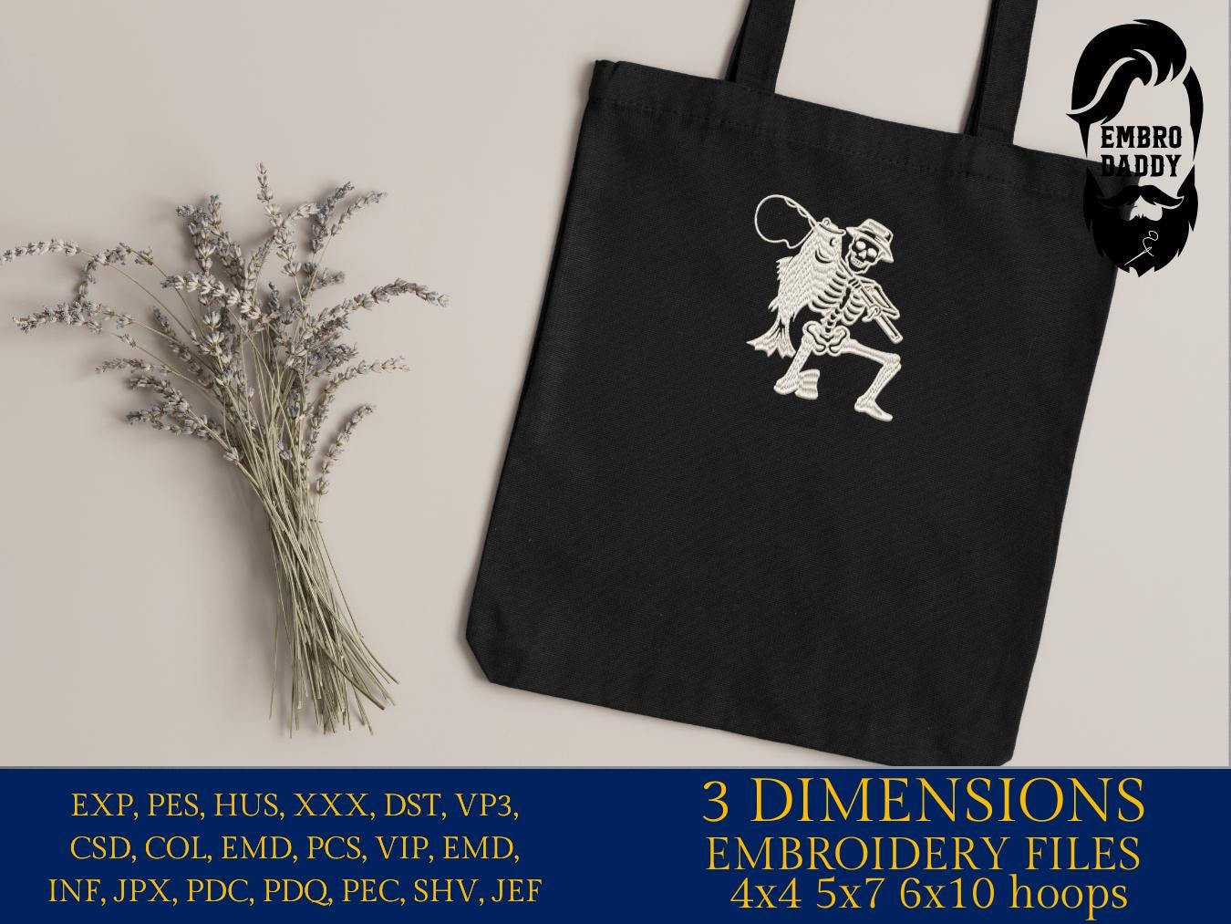 Machine Embroidery files, fisher skeleton, funny Fishing, Fisherman, fisher, PES, DST, hus & more