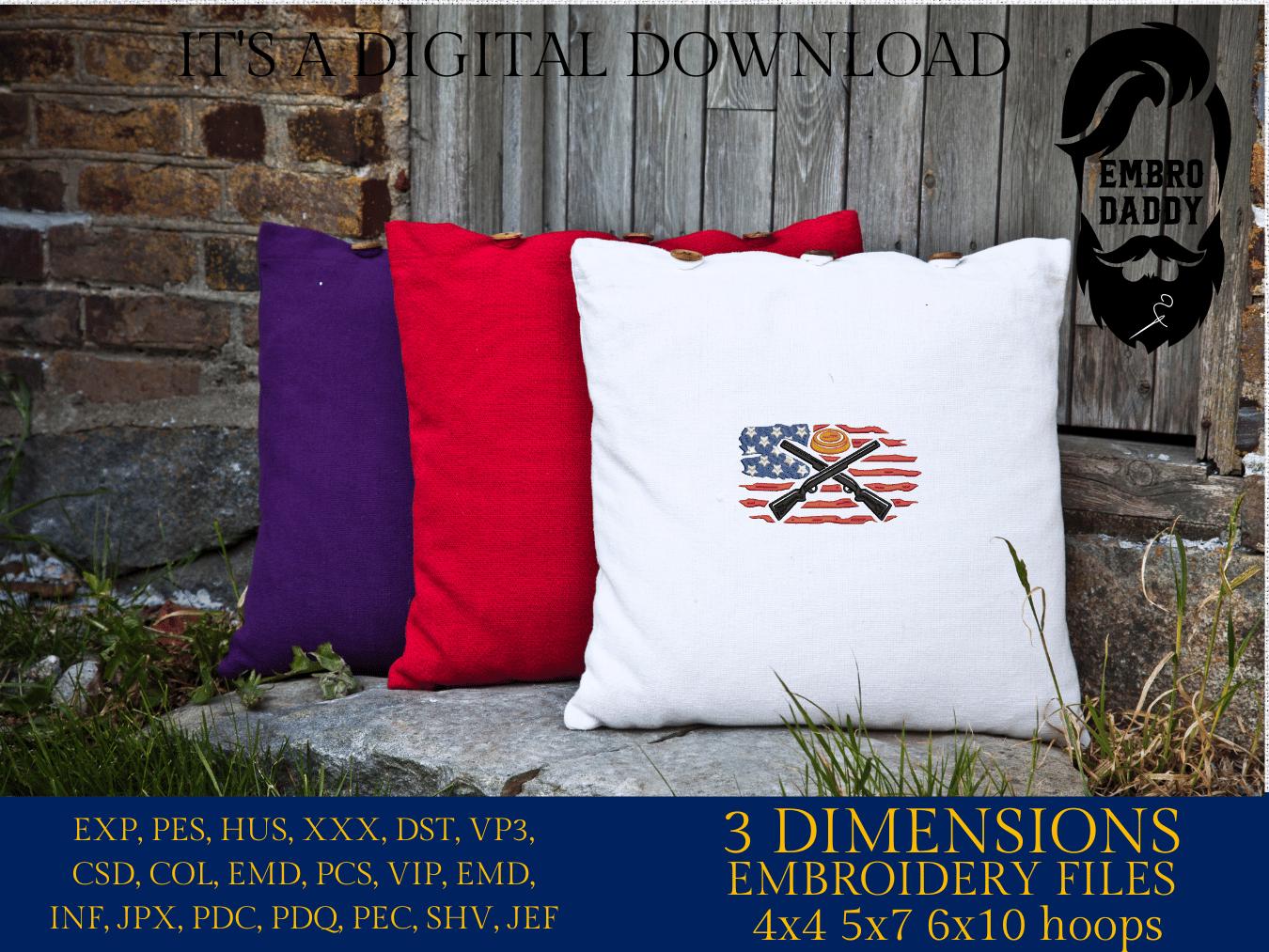 Machine Embroidery files, Usa flag Trap shooting embroidery files, PES, xxx hus & more
