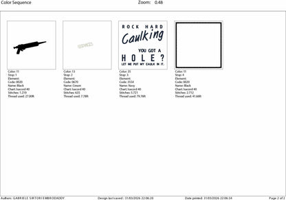 Machine Embroidery files, Rock Hard Caulking Services, Funny Adult Humor, PES, dst, hus & more