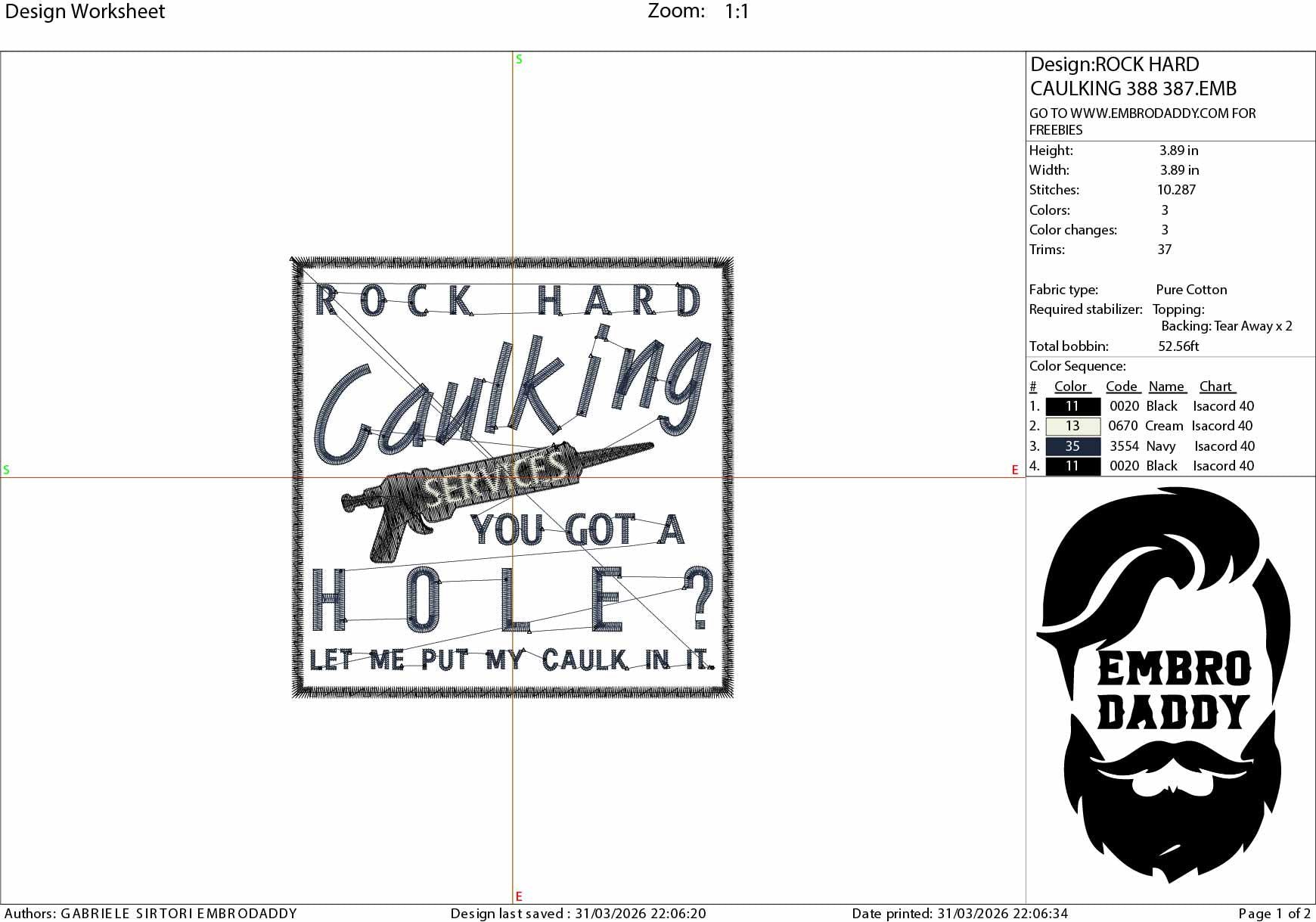 Machine Embroidery files, Rock Hard Caulking Services, Funny Adult Humor, PES, dst, hus & more