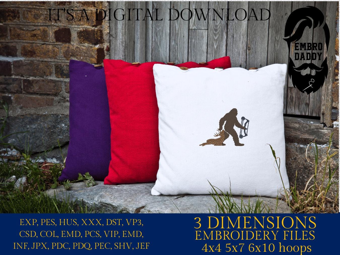 Machine Embroidery files, bigfoot, archer, compound bow, PES, xxx, hus & more