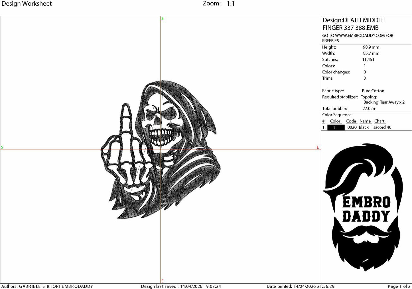 mature, Machine Embroidery files, grim reaper, middle finger, funny, sarcastic, PES, DST, xxx, hus & more