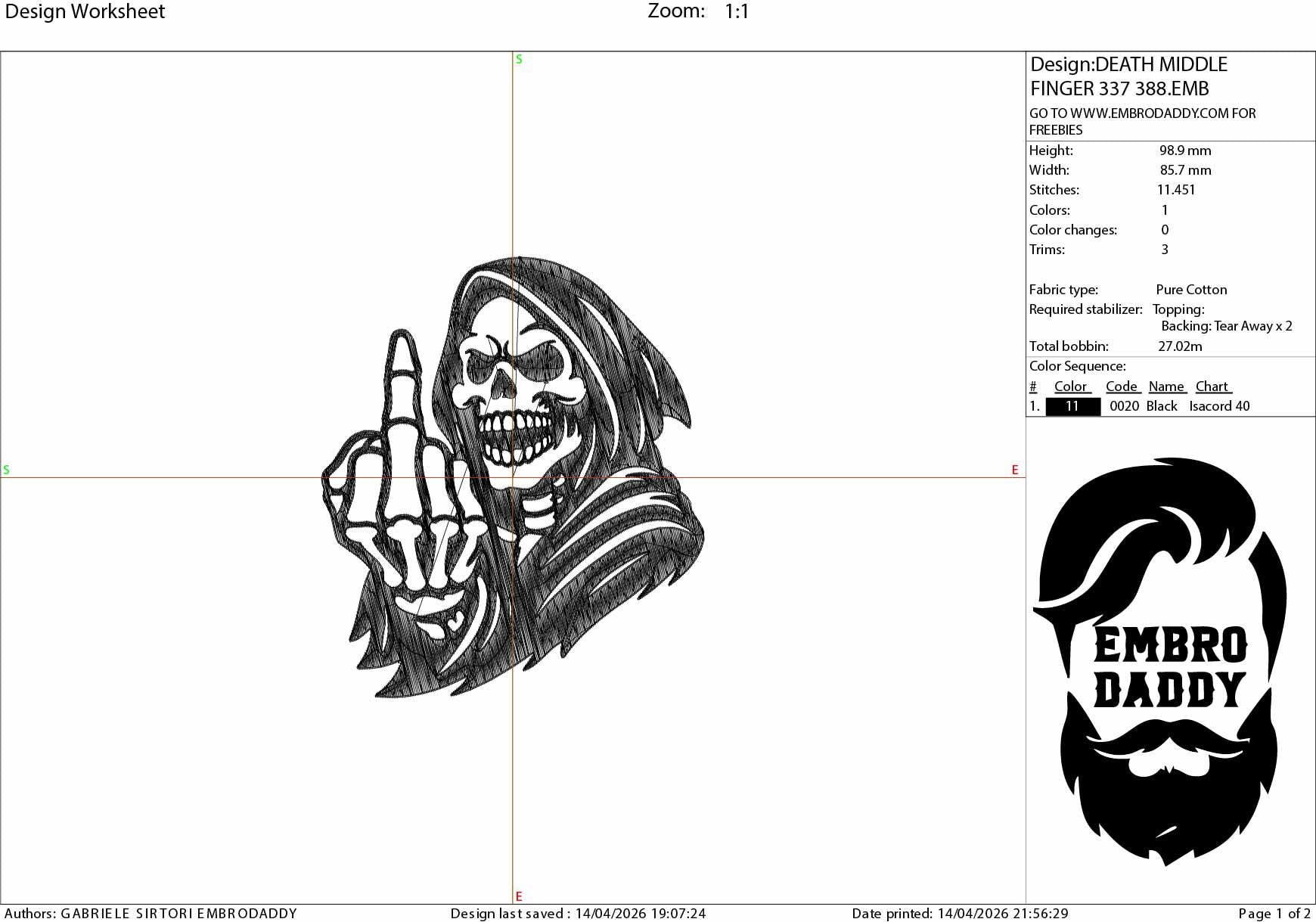 mature, Machine Embroidery files, grim reaper, middle finger, funny, sarcastic, PES, DST, xxx, hus & more