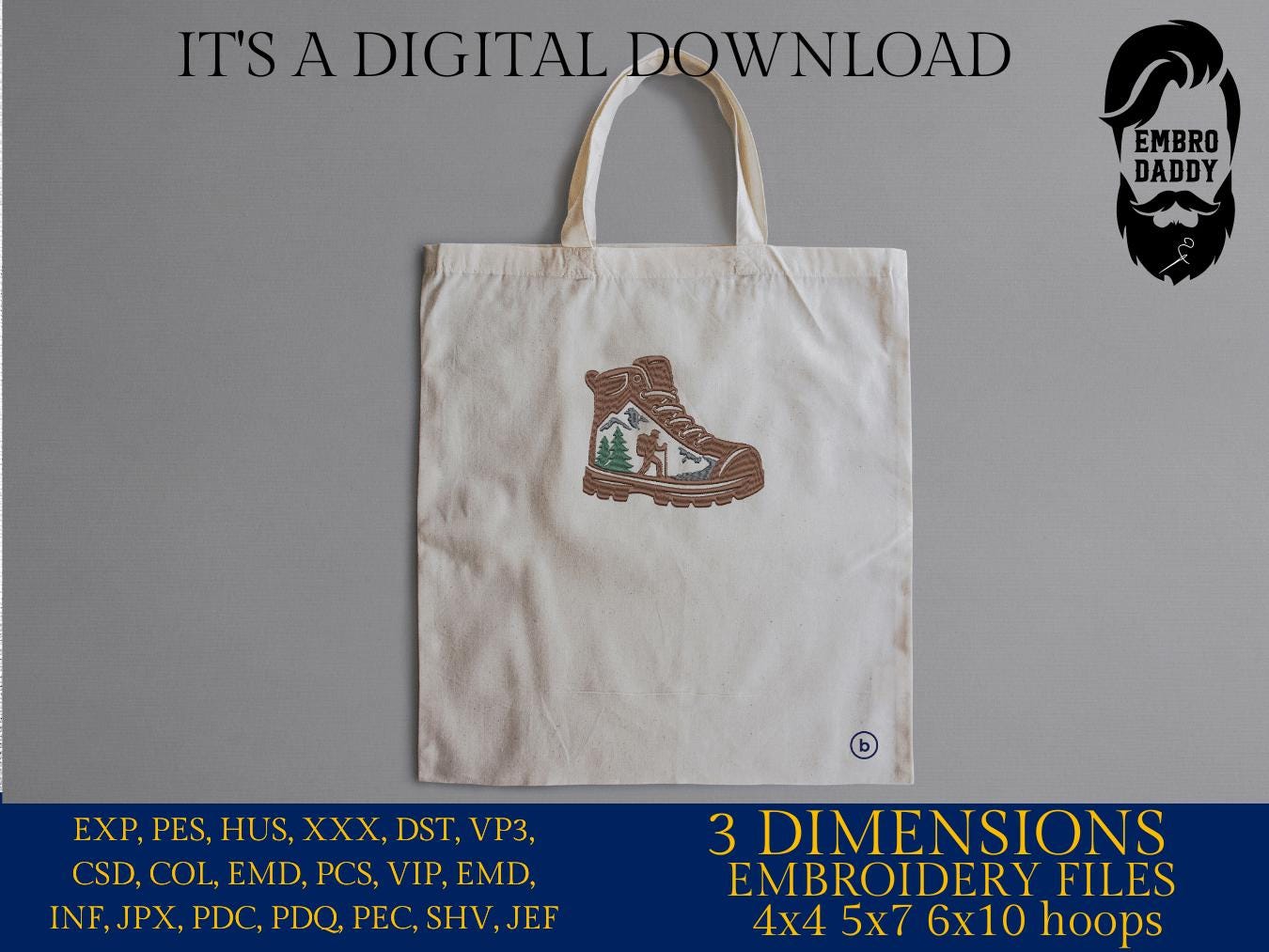 Machine Embroidery files, hiker boots, Funny Hiking Lover Gift, Mountain Design, PES, xxx, hus & more