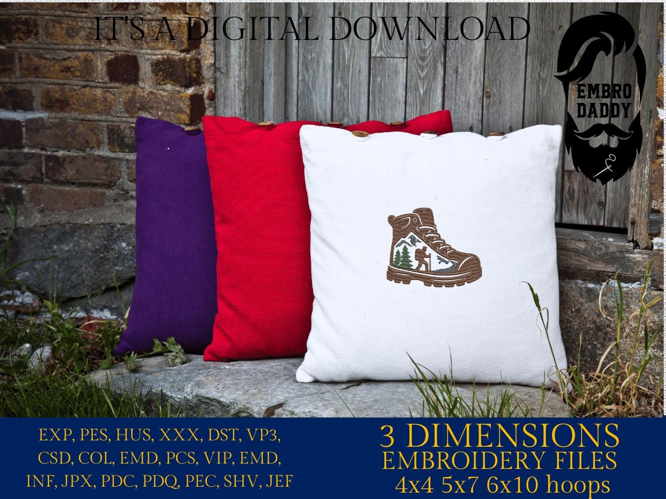 Machine Embroidery files, hiker boots, Funny Hiking Lover Gift, Mountain Design, PES, xxx, hus & more