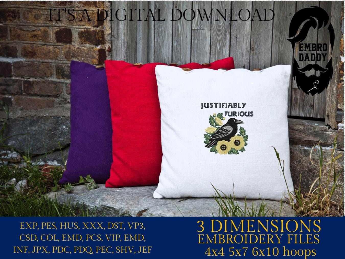 Machine Embroidery files, Justifiably Furious Raven, Feminist, Social Justice Activist,Human Rights, PES, dst, xxx, hus & more