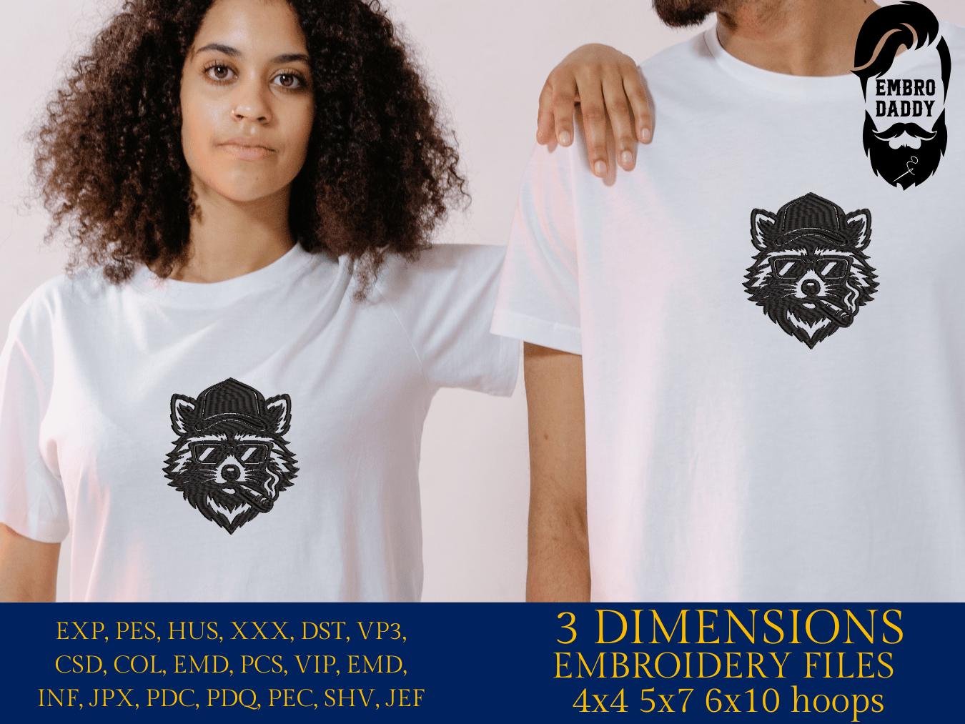 Machine Embroidery files, Raccoon Mullet with sunglasses smoking, Cool Raccoon Trucker Hat, PES, dst, xxx & more