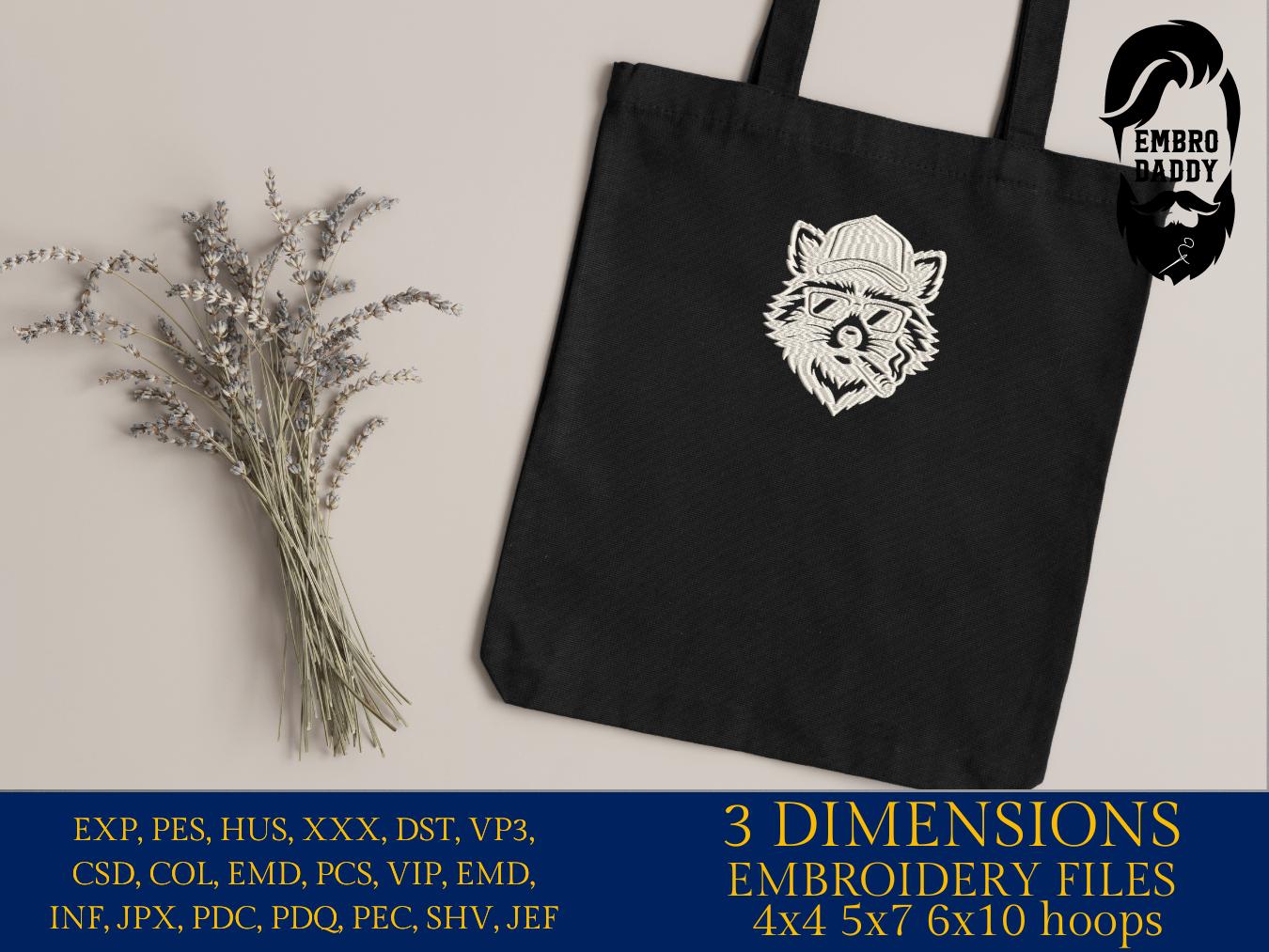 Machine Embroidery files, Raccoon Mullet with sunglasses smoking, Cool Raccoon Trucker Hat, PES, dst, xxx & more