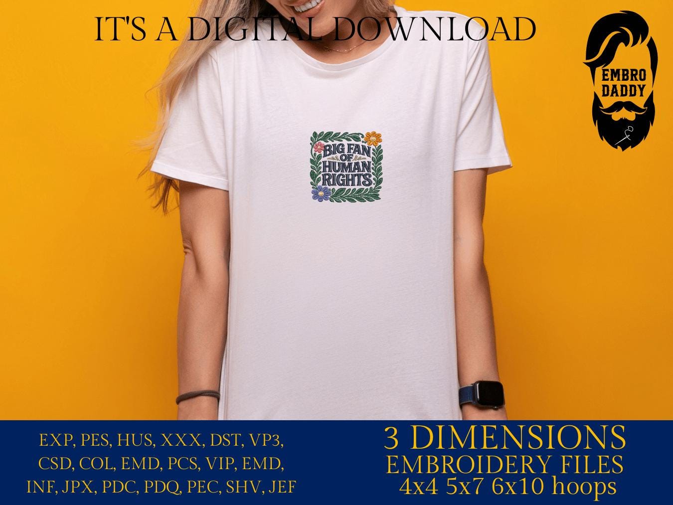Machine Embroidery files, Big Fan Of Human Rights, Human Rights, Womens Rights, activists, PES, dst, hus & more