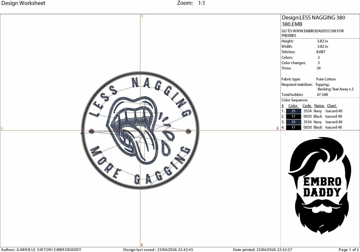 Machine Embroidery files, Less Nagging More Gagging | Funny Adult Humor, PES, dst, hus & more