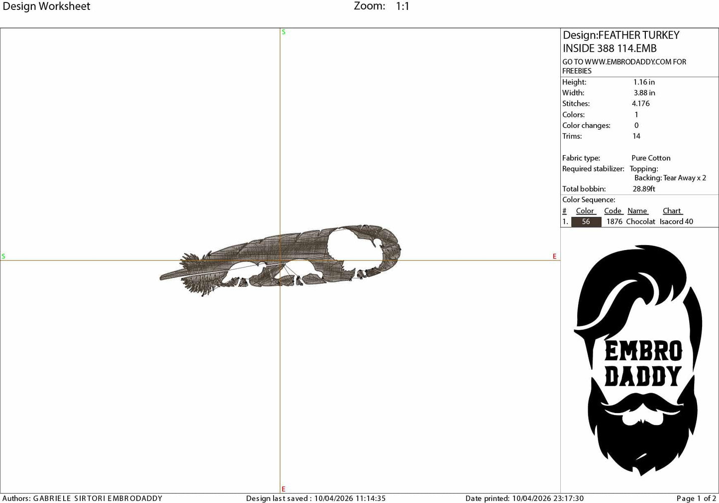 Machine Embroidery files, Turkey feather with turkeys inside, PES, DST, xxx, hus and more