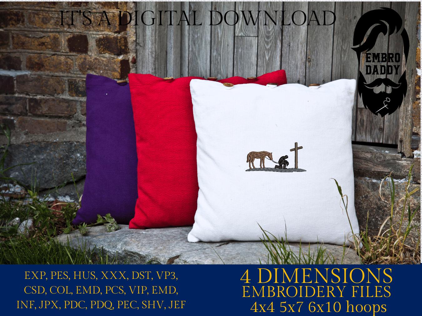 Machine Embroidery files, rider, Western, cowboy kneeling cross, Cowboy Life, Country, PES, DST, xxx, hus & more