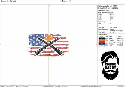 Machine Embroidery files, Usa flag Trap shooting embroidery files, PES, xxx hus & more