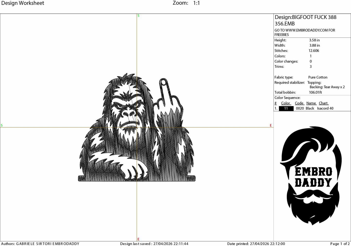 Machine Embroidery files, Bigfoot middle finger, funny, Bigfoot pes, Big Foot, Yeti, Sasquatch PES, xxx, hus & more