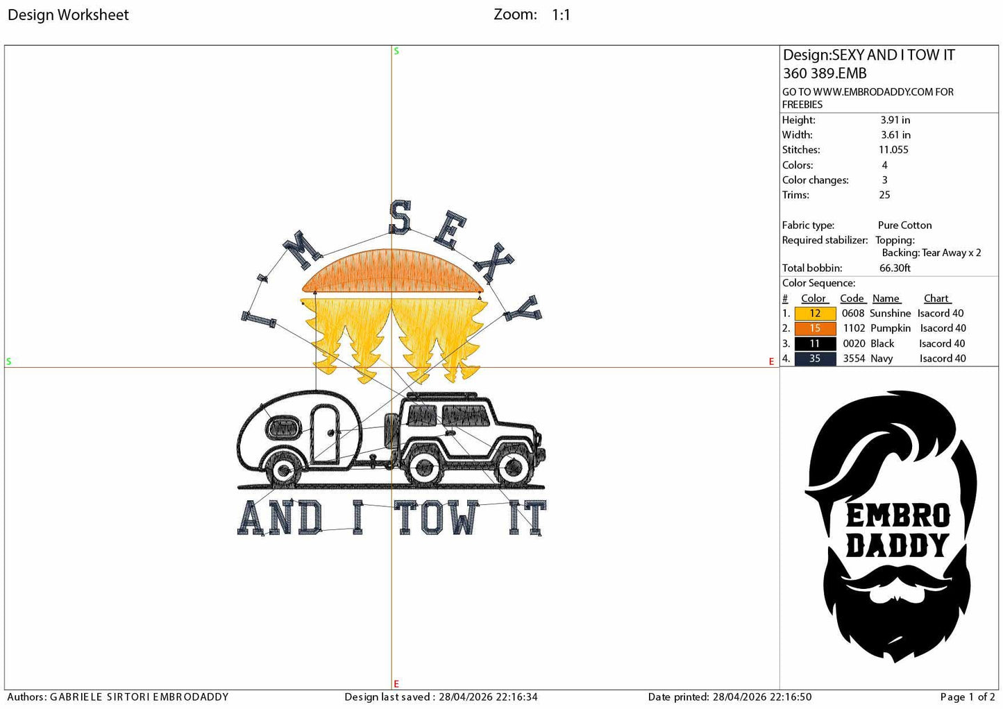 Machine Embroidery files, I'm Sexy And I Tow It, Retro RV Camping Camp RV life lover embroidery design PES, hus, dst, vp3 & more