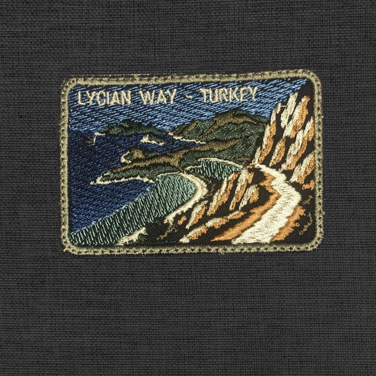 Lycian Way Patch – Ölüdeniz Trail Turkey – Coastal Hiking Badge – Embroidered Travel Patch – Mediterranean Cliff View