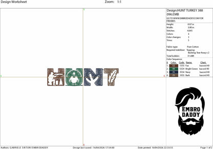 Machine Embroidery files, Turkey HUNT, PES, DST, xxx, hus and more