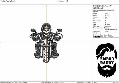 Machine Embroidery files, biker skeleton, motorbike, biker, PES, xxx, hus & more