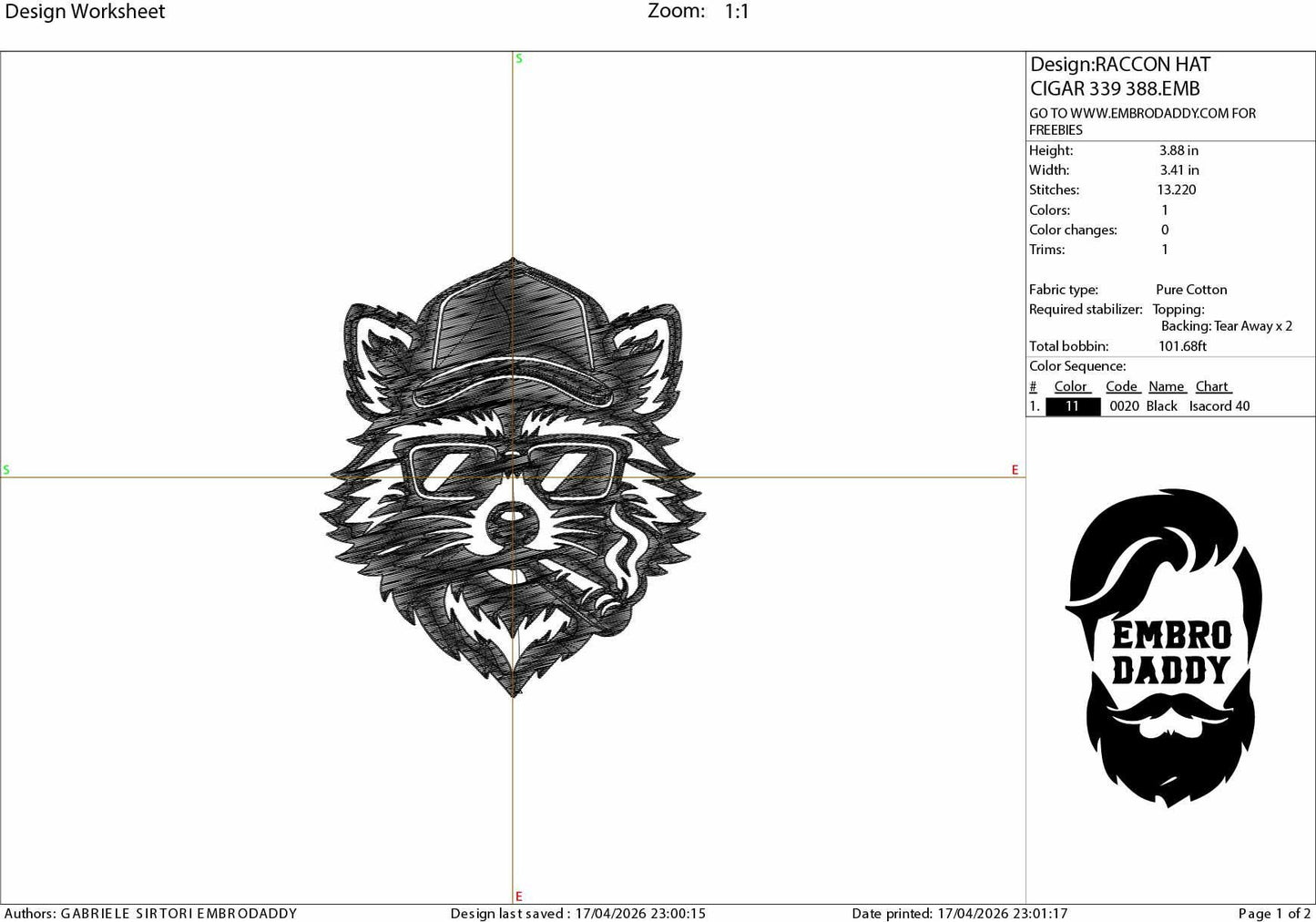 Machine Embroidery files, Raccoon Mullet with sunglasses smoking, Cool Raccoon Trucker Hat, PES, dst, xxx & more