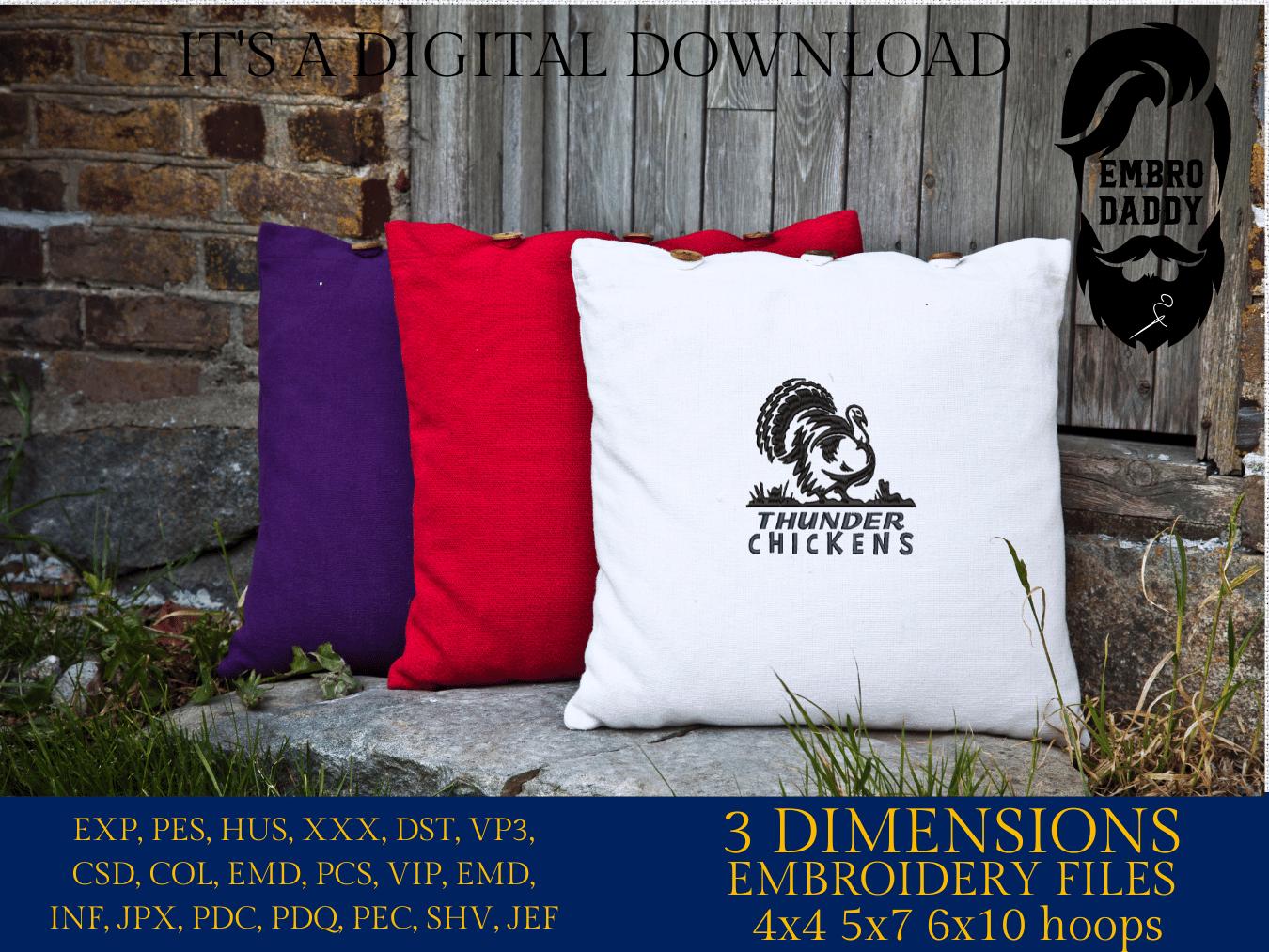 Machine Embroidery files, Thunder Chickens, Hunting, Turkey Hunting, PES, DST, xxx, hus and more