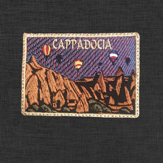 Cappadocia Patch – Hot Air Balloons Embroidered Patch – Turkey Travel Badge – Göreme Landscape – Iron On Backpack Patch