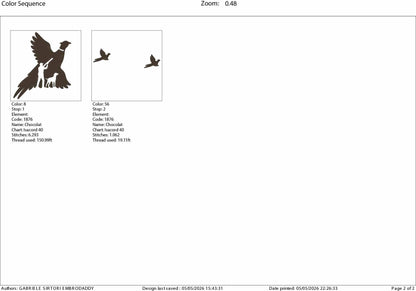 Machine Embroidery files, pheasant hunting, PES, dst, xxx, hus & more