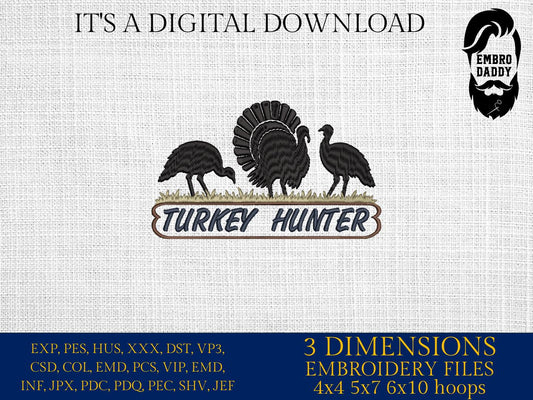 Machine Embroidery files, Turkey hunter, PES, DST, xxx, hus and more
