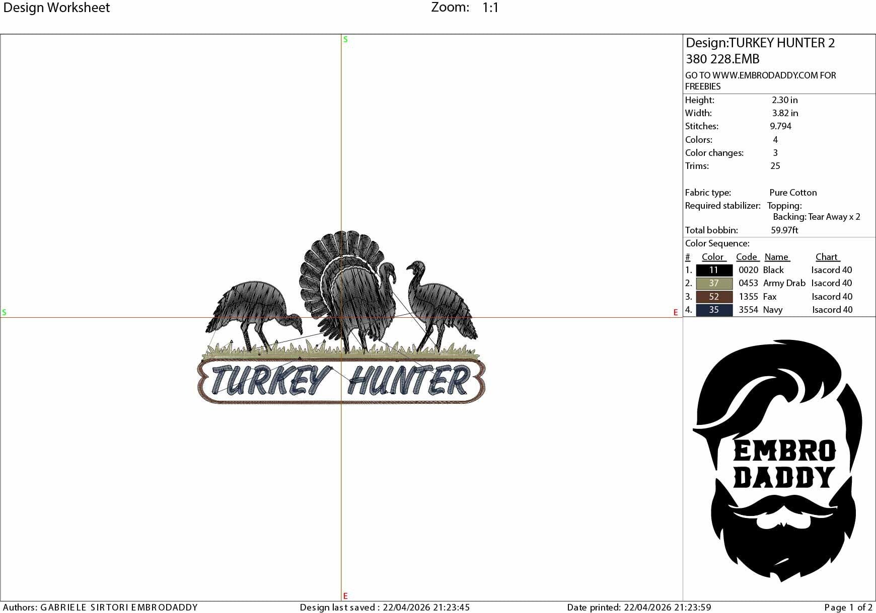 Machine Embroidery files, Turkey hunter, PES, DST, xxx, hus and more