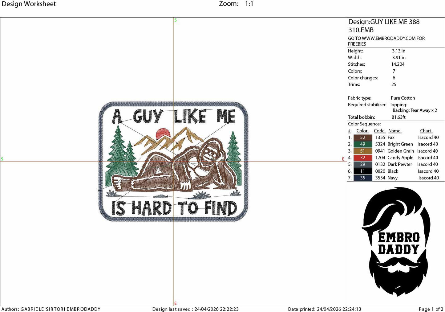 Machine Embroidery files, A Guy Like Me Is Hard to Find, Bigfoot, funny, PES, DST, xxx, hus and more