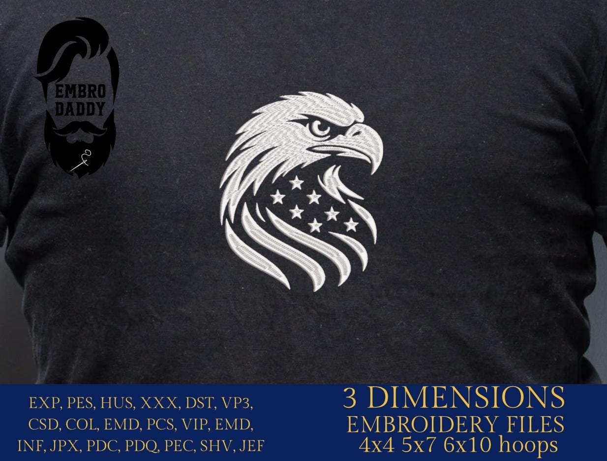Machine Embroidery files, USA flag, freedom eagle, PES, xxx, dst, hus & more