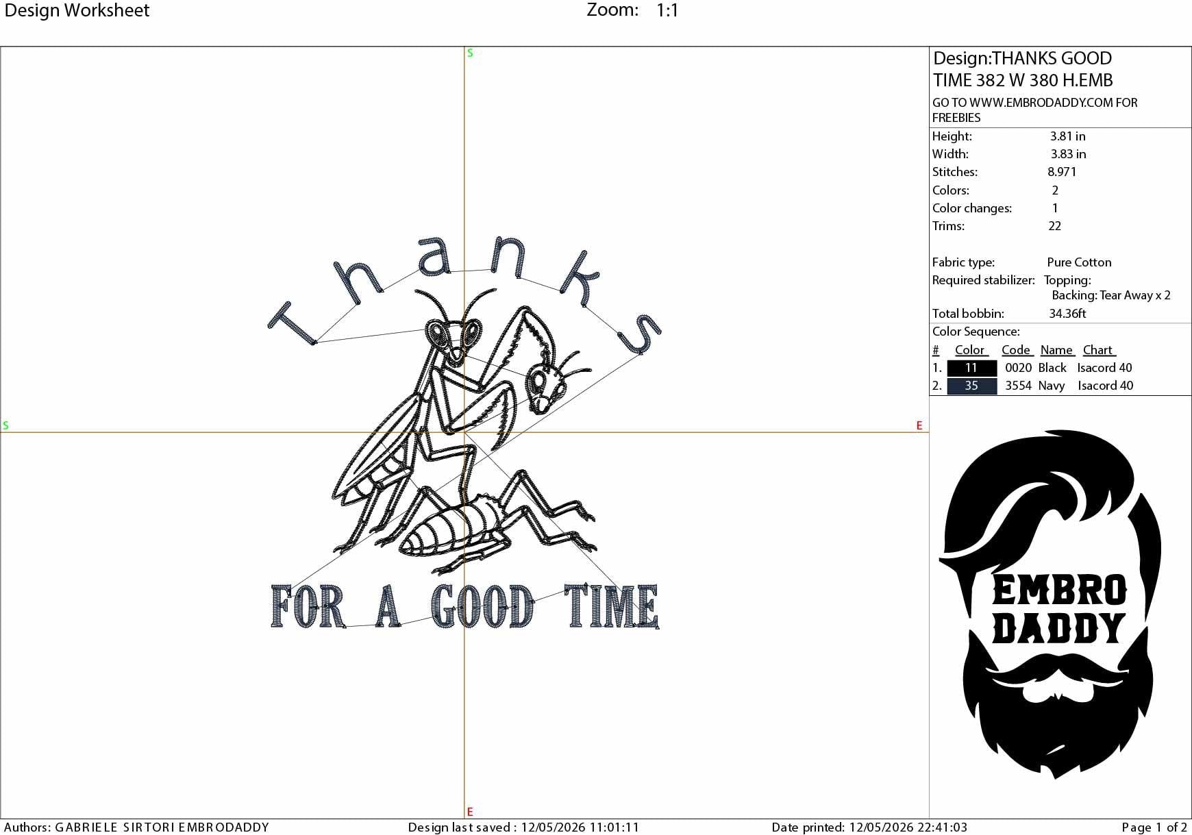 Machine Embroidery, Praying Mantis Meme, Dark Humor Insect, thanks for a good time, PES, DST, xxx, hus and more