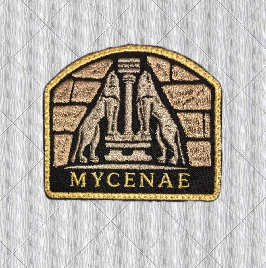 Mycenae Lion Gate Patch, Ancient Greece Embroidered Patch, Mycenaean Archaeology Badge, Greek Ruins Travel Souvenir, History Gift