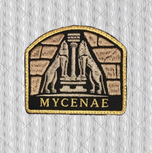 Mycenae Lion Gate Patch, Ancient Greece Embroidered Patch, Mycenaean Archaeology Badge, Greek Ruins Travel Souvenir, History Gift