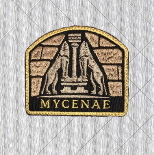 Mycenae Lion Gate Patch, Ancient Greece Embroidered Patch, Mycenaean Archaeology Badge, Greek Ruins Travel Souvenir, History Gift