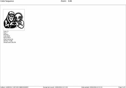 Machine Embroidery files, Bigfoot alien heart, funny, Bigfoot pes, Big Foot, Yeti, Sasquatch PES, xxx, hus & more