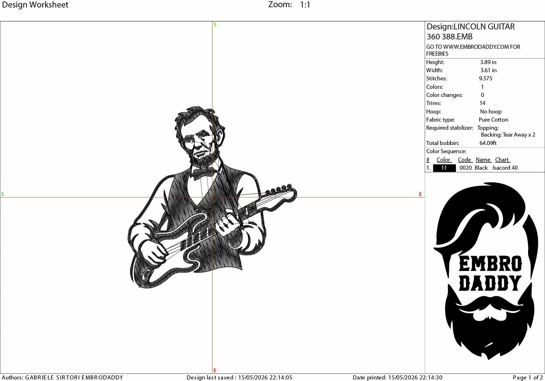 Machine Embroidery files, Abraham Lincoln Playing Guitar, 4th July, Anniversary, Patriotic, USA Freedom, Vintage, PES, xxx, dst, hus & more
