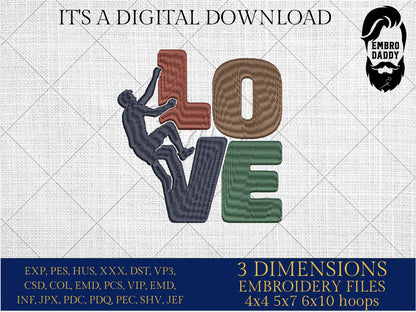 Machine Embroidery files, boulder climb, love, bouldering PES, DST, xxx, hus & more