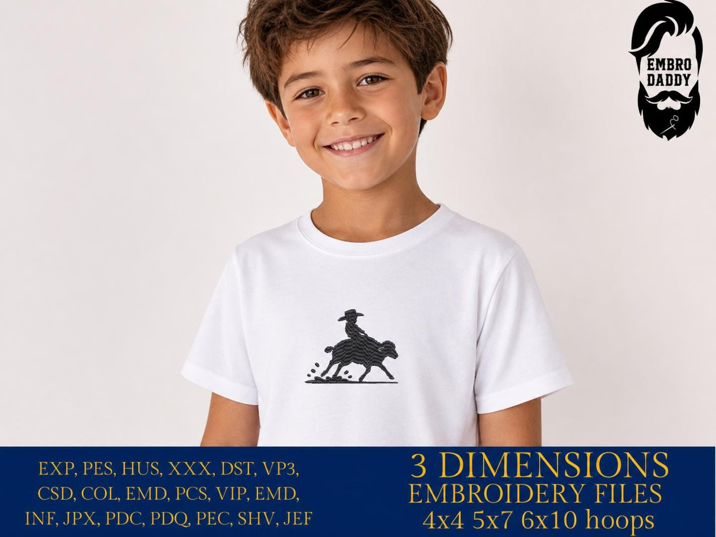 Machine Embroidery files, kid riding a sheep rider, Western, Country, PES, DST, xxx, hus & more