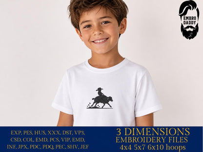 Machine Embroidery files, kid riding a sheep rider, Western, Country, PES, DST, xxx, hus & more