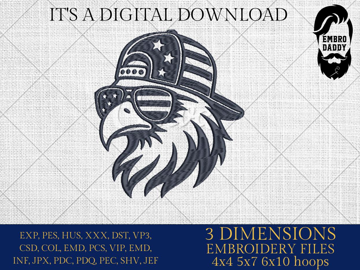Machine Embroidery files, USA flag, freedom eagle, PES, xxx, dst, hus & more