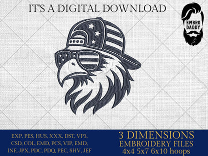 Machine Embroidery files, USA flag, freedom eagle, PES, xxx, dst, hus & more