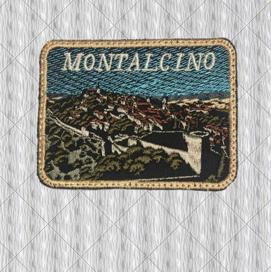 Montalcino Patch, Tuscany Embroidered Travel Souvenir, Medieval Hilltop Town Patch, Italy Castle Patch, Wine Country Badge
