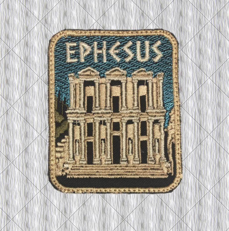Ephesus Embroidered Patch – Library of Celsus Travel Souvenir, Ancient Ruins Turkey Badge, Archaeology Gift