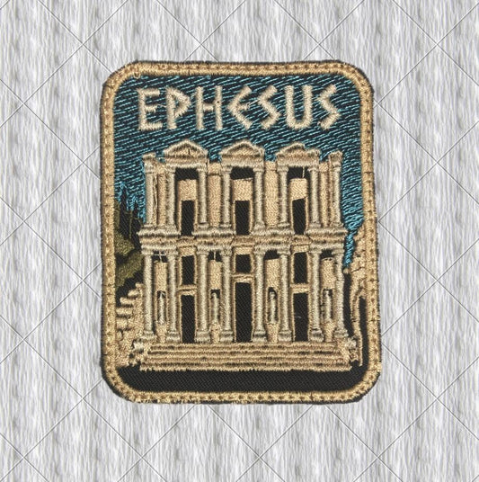 Ephesus Embroidered Patch – Library of Celsus Travel Souvenir, Ancient Ruins Turkey Badge, Archaeology Gift