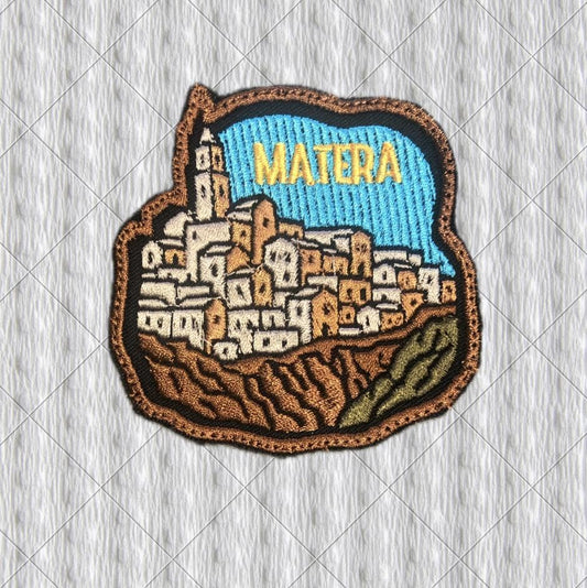 Matera Italy Patch, Embroidered-Style Adventure Patch, Matera Italy Scenic City Badge, Travel Souvenir, LandmarkSouvenir