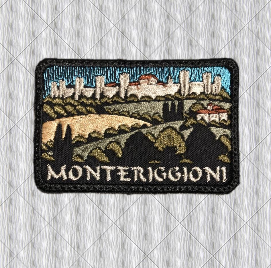 Monteriggioni Embroidered Patch | Tuscany Travel Souvenir Patch | Medieval Village Iron On Patch | Italy Castle Badge for Jacket Backpack