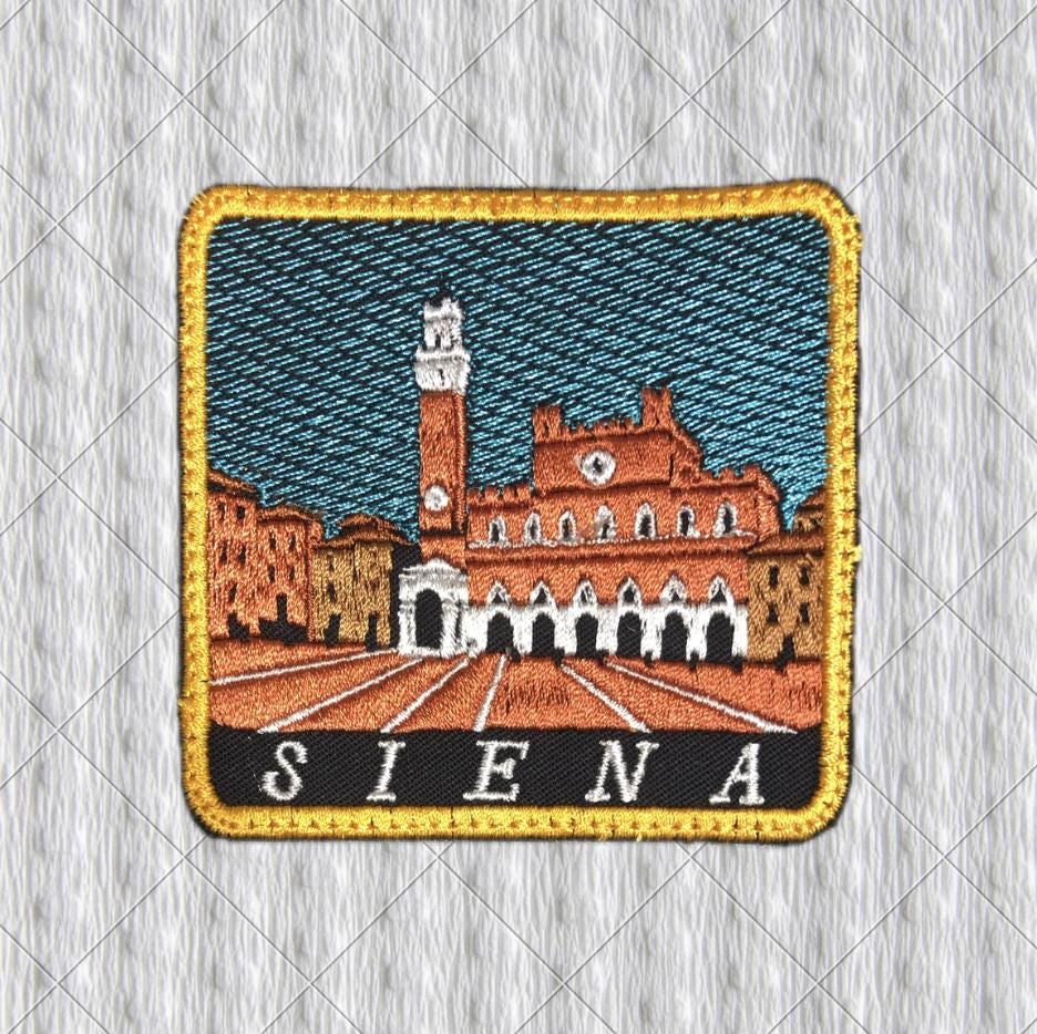 Siena Embroidered Patch – Piazza del Campo & Torre del Mangia, Tuscany Italy Travel Souvenir, Italian Landmark Badge
