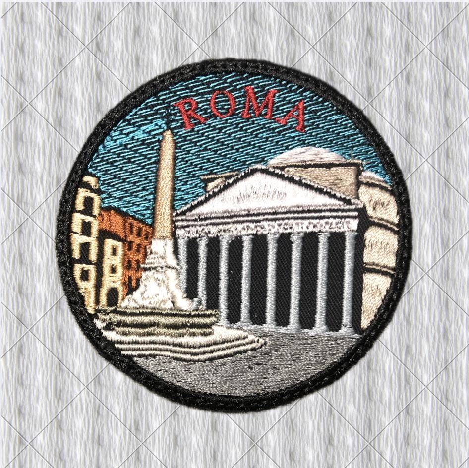 Pantheon Rome Embroidered Patch – Roma Italy Souvenir – Ancient Roman Monument Travel Patch – 80 mm